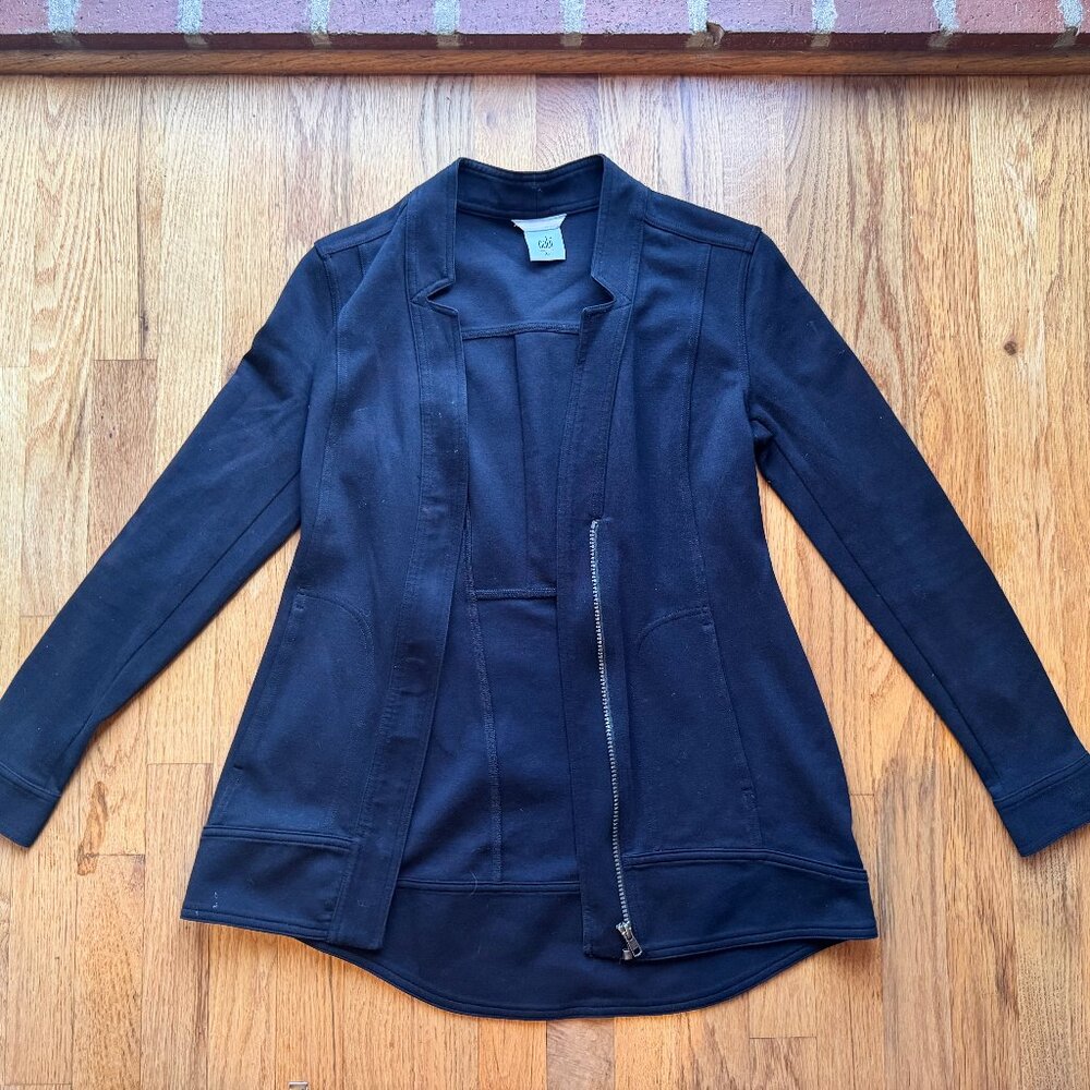 CAbi Black Zip-Front Long Blazer